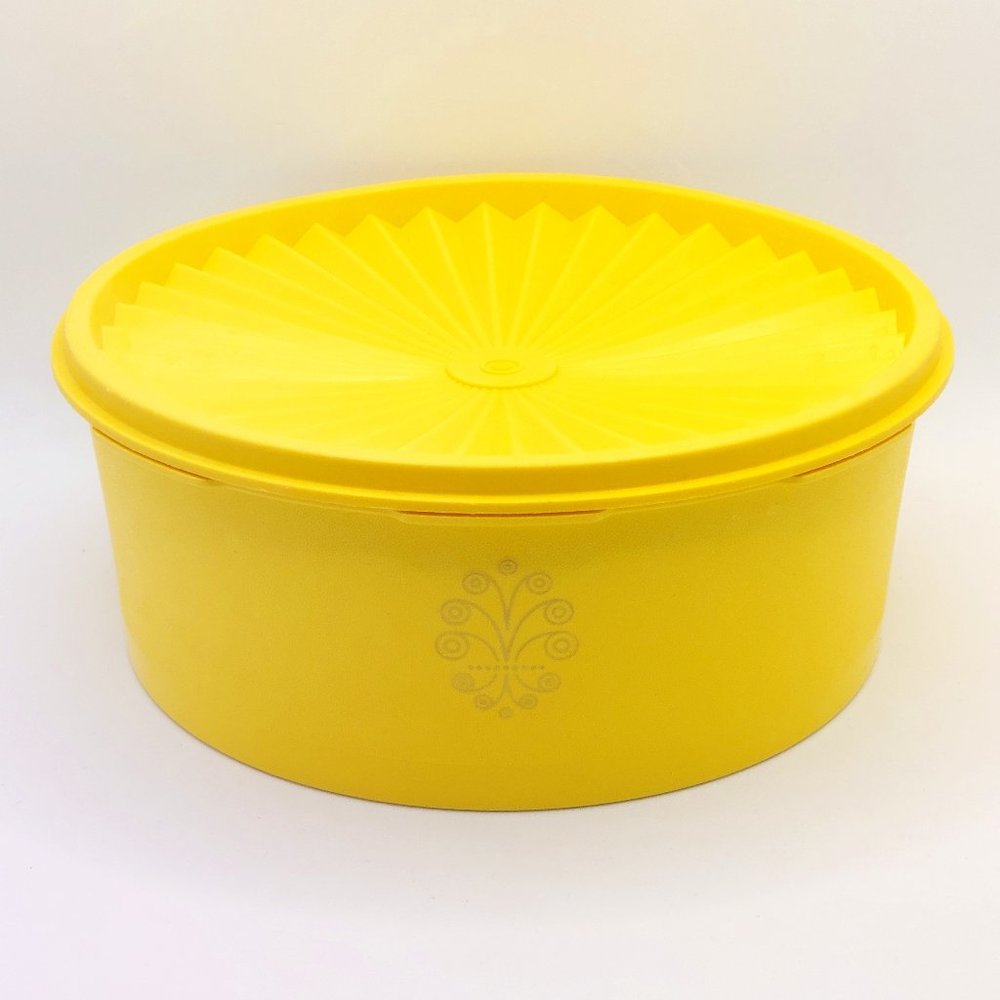 Tupperware - Harvest Yellow Servalier Stackable Canister #1204 & #1205 W/Lid VTG
